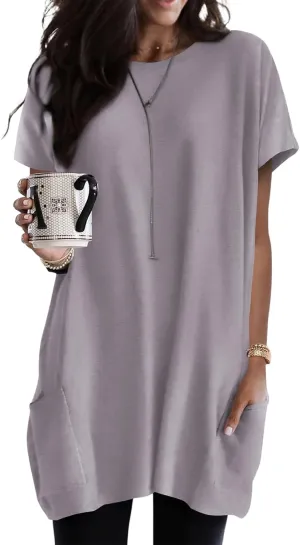 Dokotoo Womens Summer 2025 Casual Short Sleeve Shirts Loose Fit Oversized Tshirts Tunic Tops with Pockets
