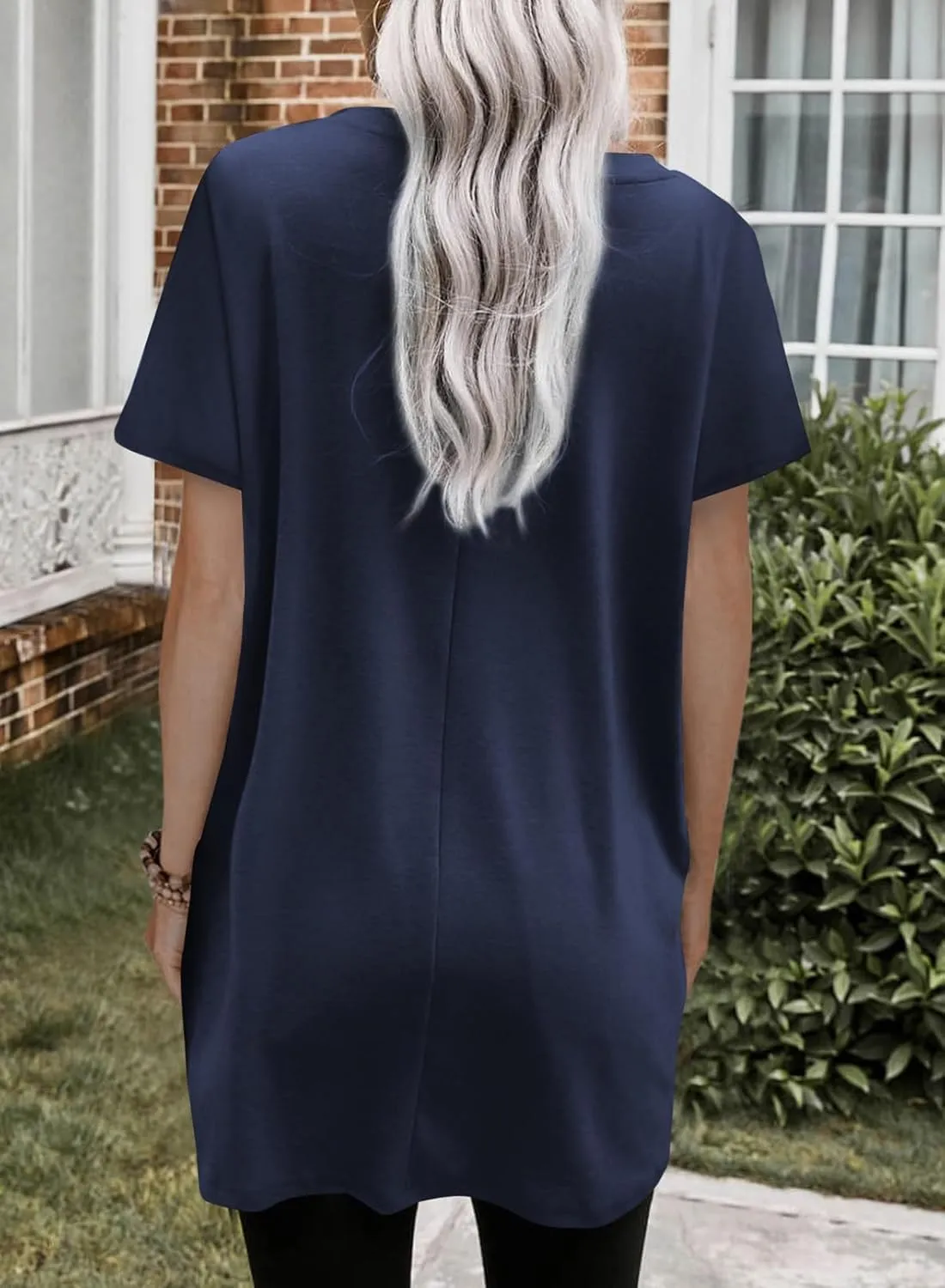 Dokotoo Womens Summer 2025 Casual Short Sleeve Shirts Loose Fit Oversized Tshirts Tunic Tops with Pockets