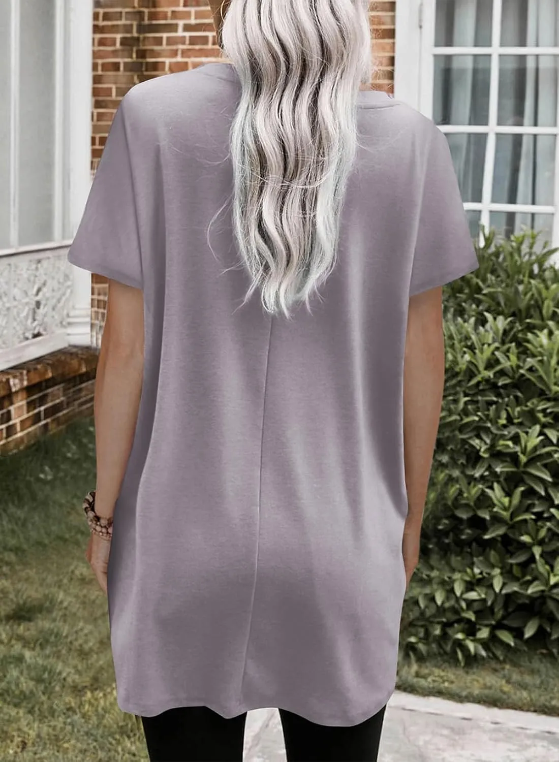 Dokotoo Womens Summer 2025 Casual Short Sleeve Shirts Loose Fit Oversized Tshirts Tunic Tops with Pockets