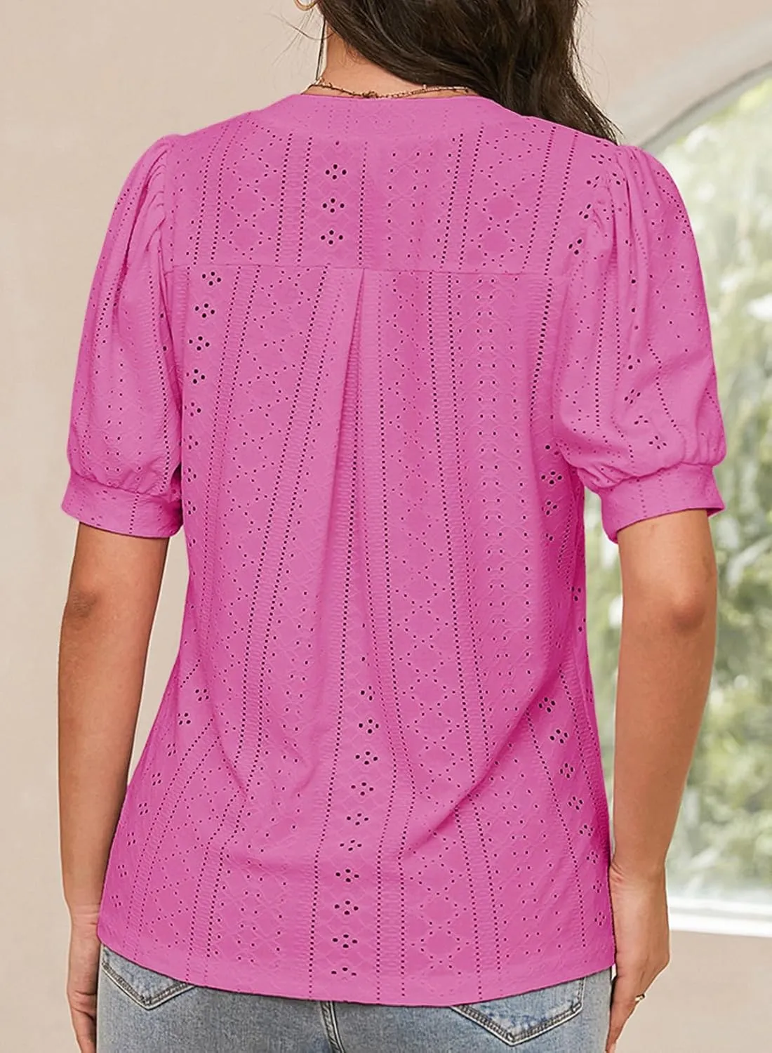 Dokotoo Womens Summer Business Casual Blouses V Neck Short Sleeve Shirts Hollow Out Cute Lace Tops