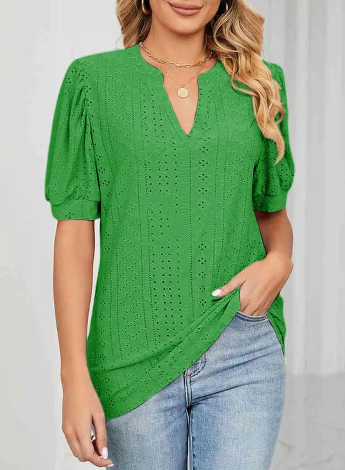 Dokotoo Womens Summer Business Casual Blouses V Neck Short Sleeve Shirts Hollow Out Cute Lace Tops