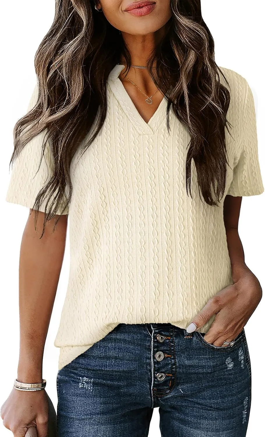 Dokotoo Women's Tops Dressy Casual V Neck Short Sleeve Shirts Summer Tops Fashion Business Casual Trendy Outfits
