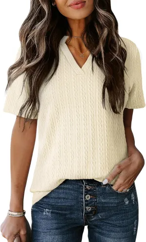 Dokotoo Women's Tops Dressy Casual V Neck Short Sleeve Shirts Summer Tops Fashion Business Casual Trendy Outfits