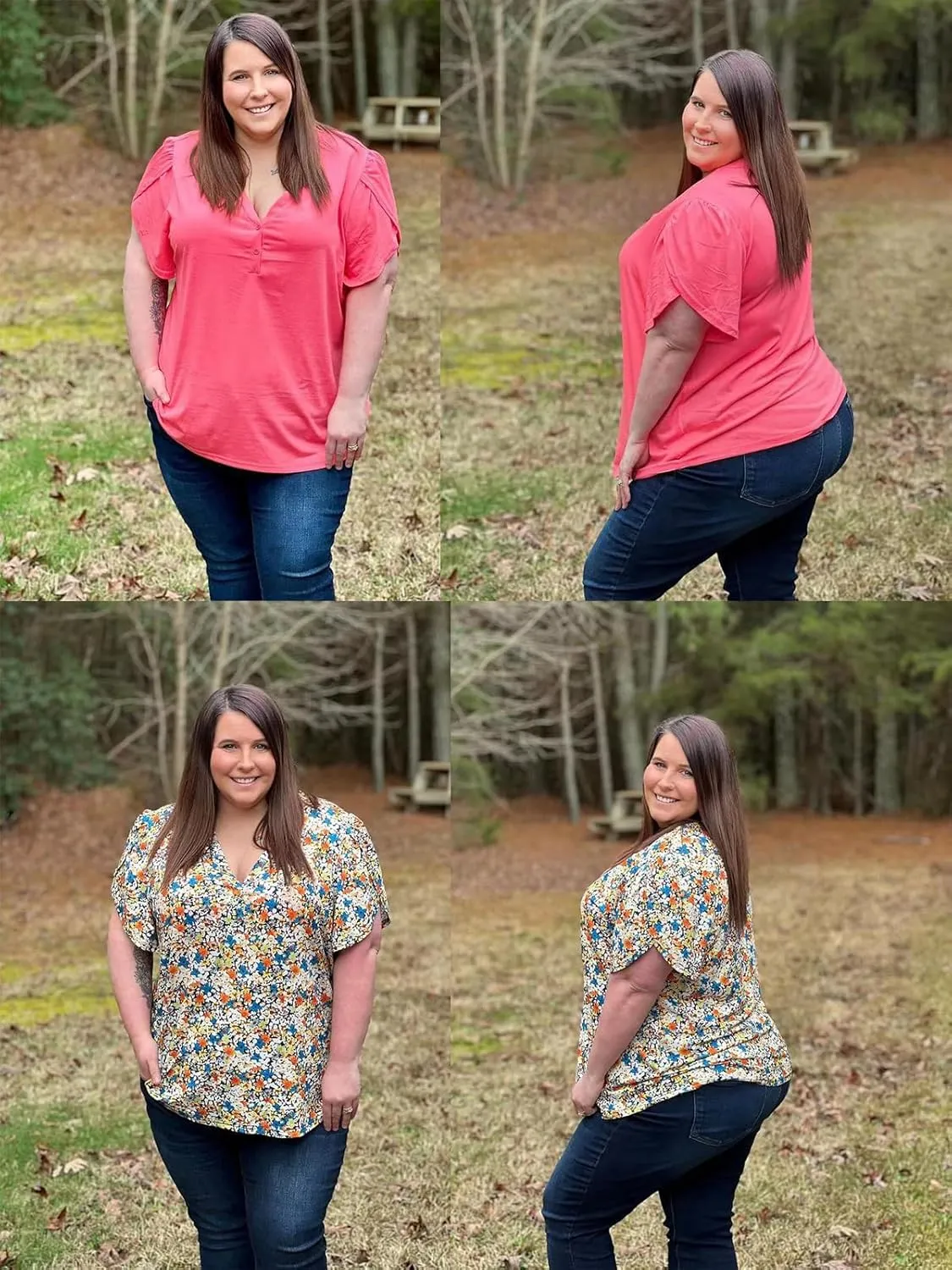 DOLNINE Womens Plus-Size Tops Petal Short Sleeve Shirts Summer Casual V Neck Loose Tee