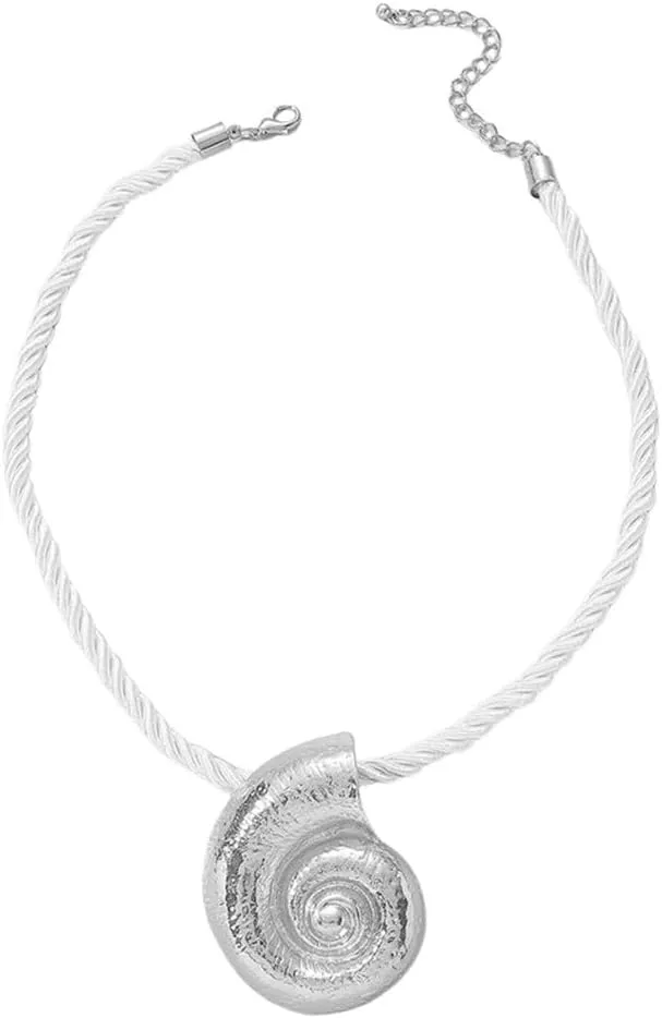 Dtja Large Conch Pendant Necklace for Women Handmade Hammered Charms Sea Nail Ocean Marine Life Rope Chain Adjustable Necklaces Fashion Chic Beach Holiday Party Jewelry 20"