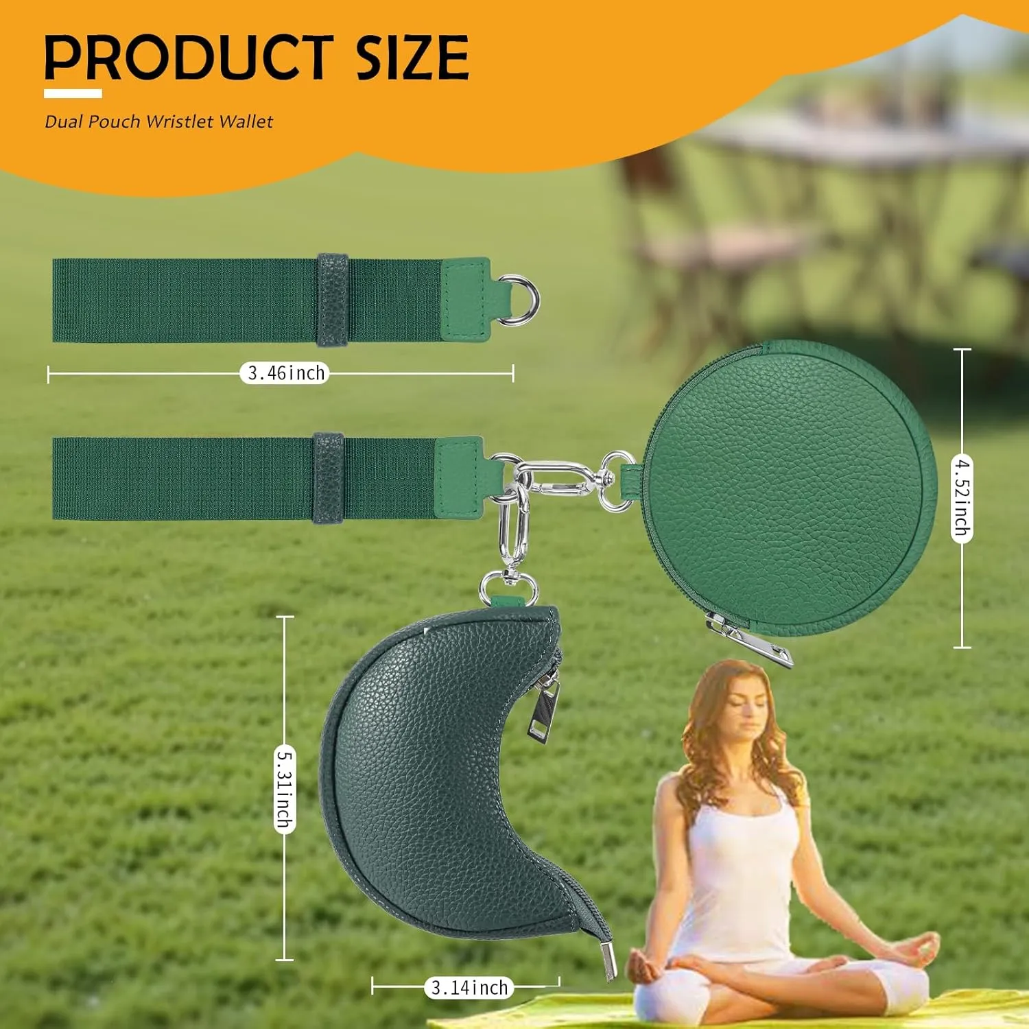 Dual Pouch Wristlet Keychain Wallet Double keychain wallets Mini Pouch Coin Purse Women Coin Detachable Wrist Zip Bag (Green)