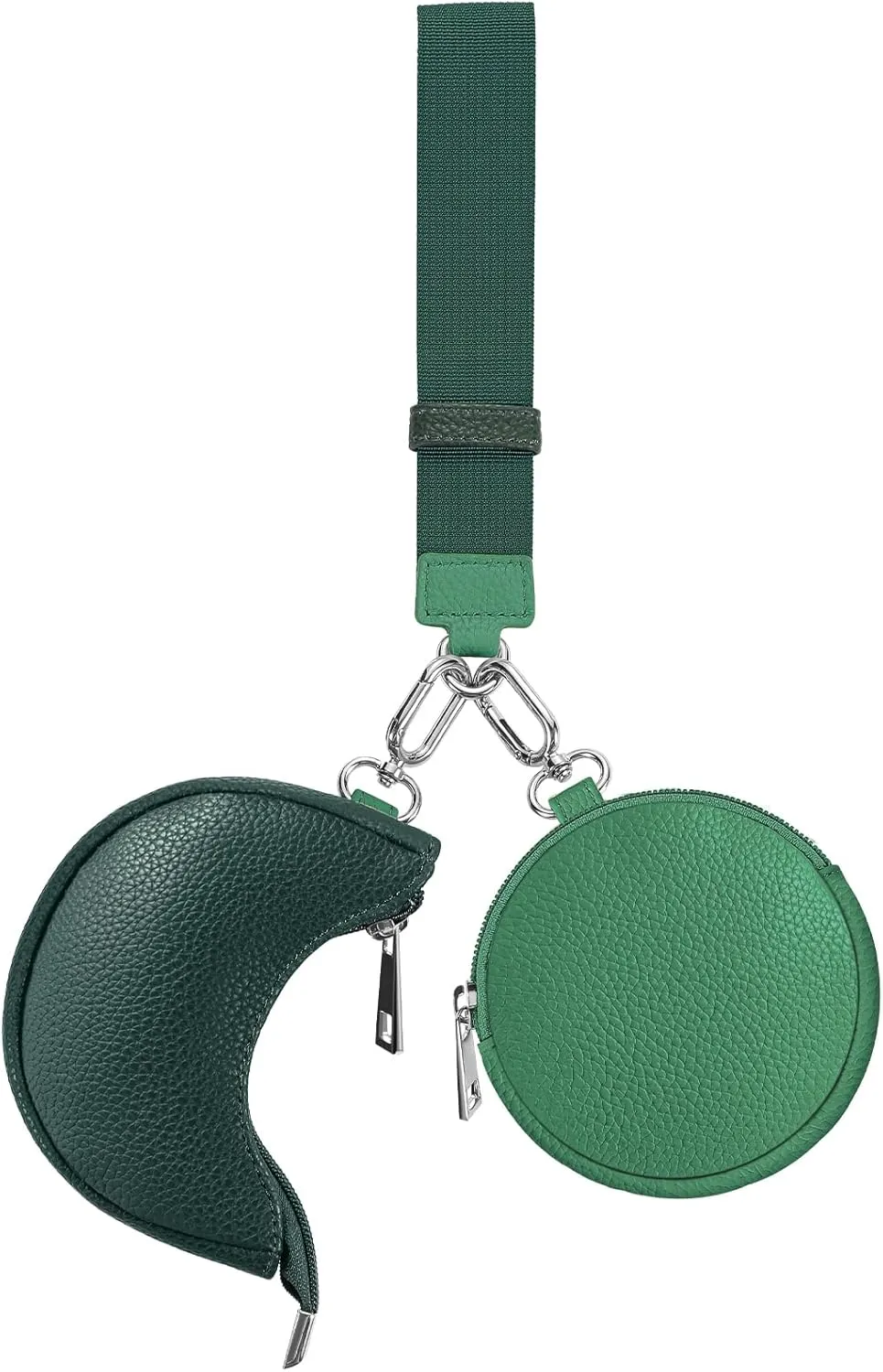 Dual Pouch Wristlet Keychain Wallet Double keychain wallets Mini Pouch Coin Purse Women Coin Detachable Wrist Zip Bag (Green)