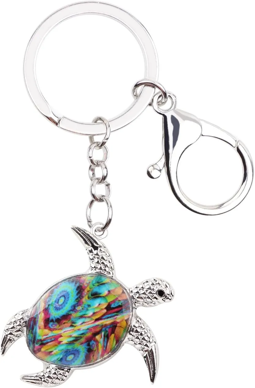 DUOWEI Enamel Tortoise Sea Turtle Key Chains Charm Ocean Animals Keyring Gift Handbag Purse for Women Girl