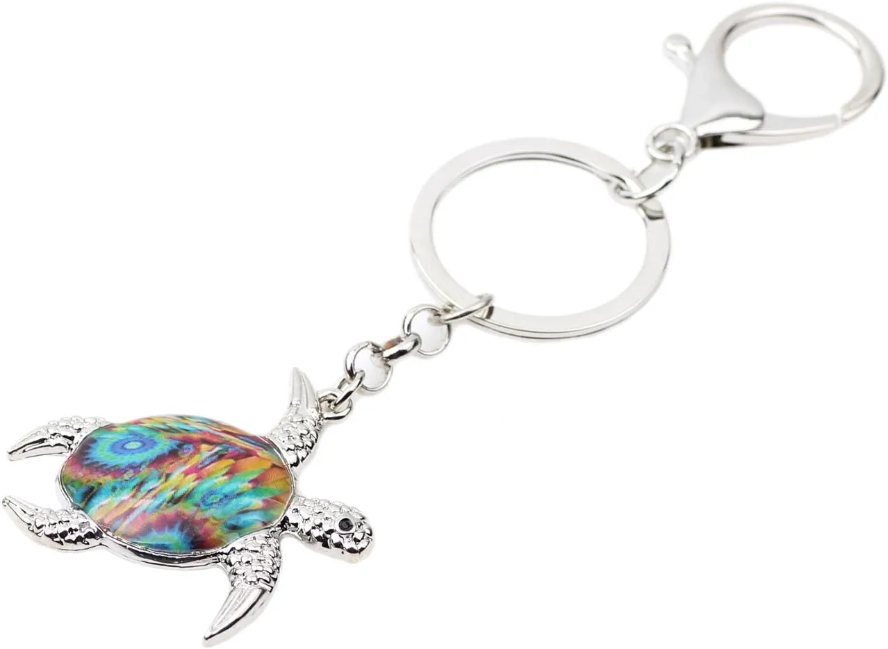 DUOWEI Enamel Tortoise Sea Turtle Key Chains Charm Ocean Animals Keyring Gift Handbag Purse for Women Girl