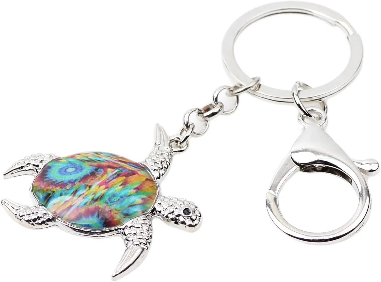 DUOWEI Enamel Tortoise Sea Turtle Key Chains Charm Ocean Animals Keyring Gift Handbag Purse for Women Girl