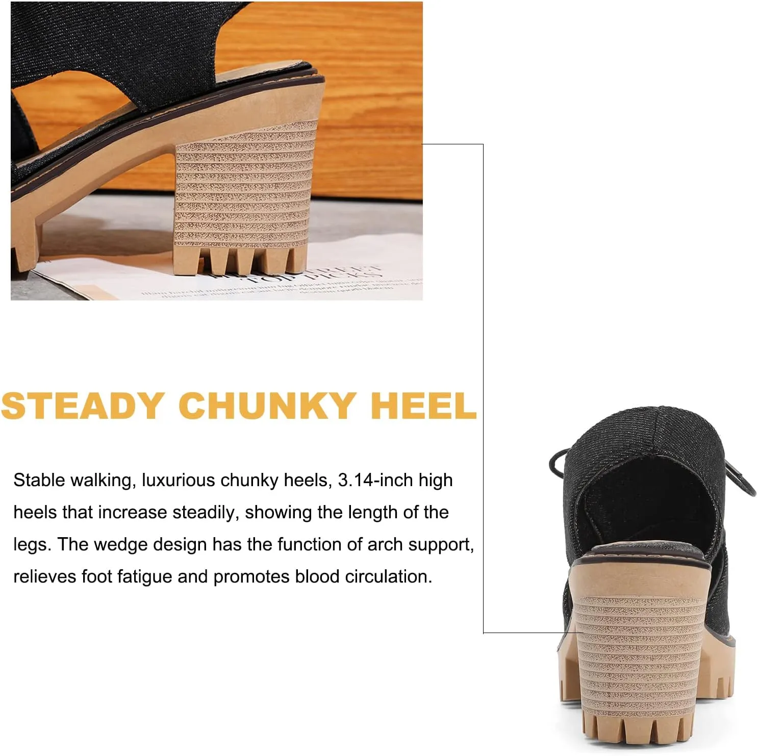 EFTCAL Women's Open Toe Cutout Wedge Sandals,Lace Up Chunky Heel Platform Denim Sandals with Arch Support,Fish Mouth Round Toe Orthopedic Casual High Heel Sandals