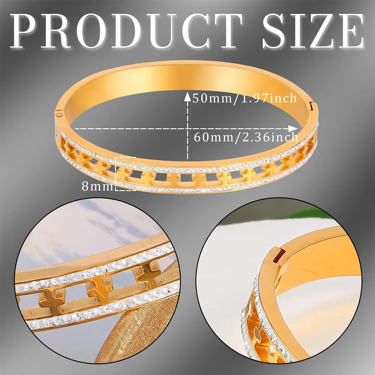 Eigso 8MM Rhinestone Cross Bracelets for Women Fashion Stainless Steel Bangle Wristlets for Woman