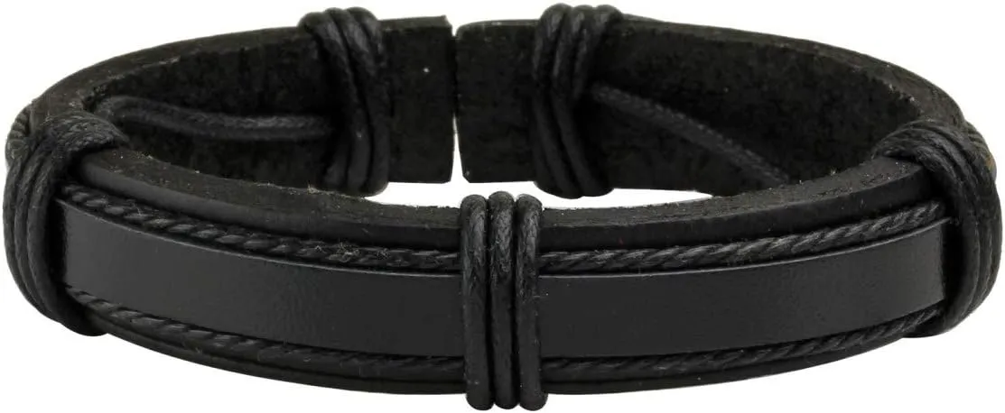 Eigso Wooden Bead PU Leather Cuff Bracelet Bangle for Men Women Woven Handmade Snap Adjustable Wrap