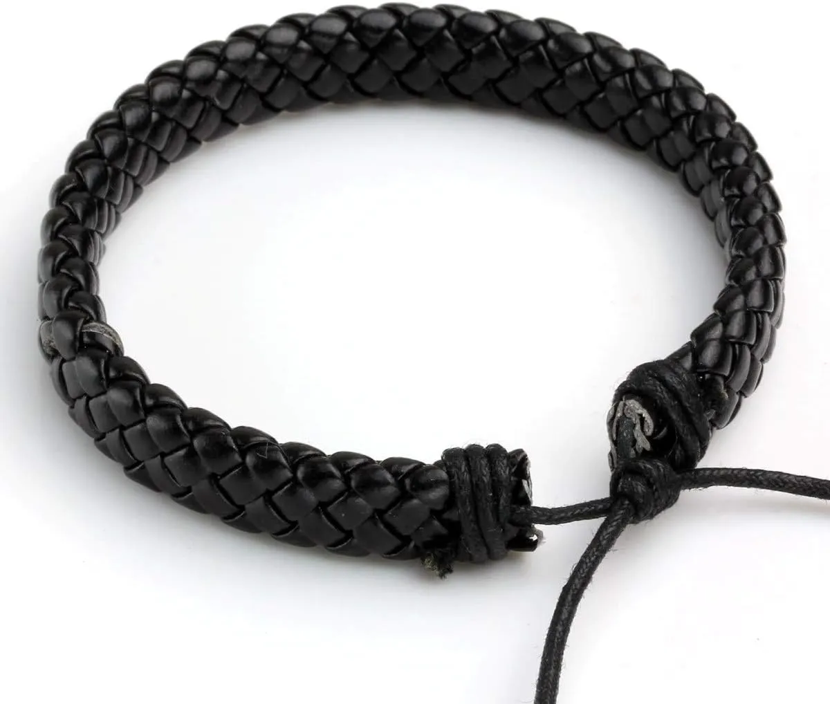 Eigso Wooden Bead PU Leather Cuff Bracelet Bangle for Men Women Woven Handmade Snap Adjustable Wrap