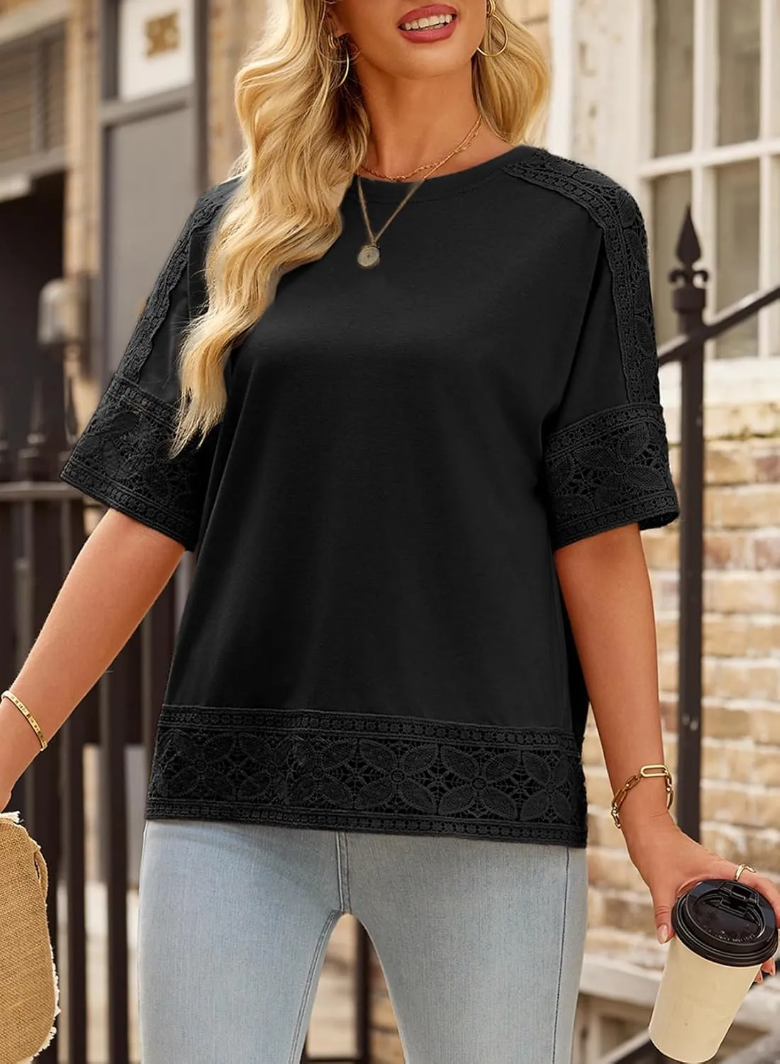 EVALESS Womens Spring Tops Crewneck Short Sleeve Basic Tee Shirts Oversized Summer Outfits Dressy Casual Blouses 2025