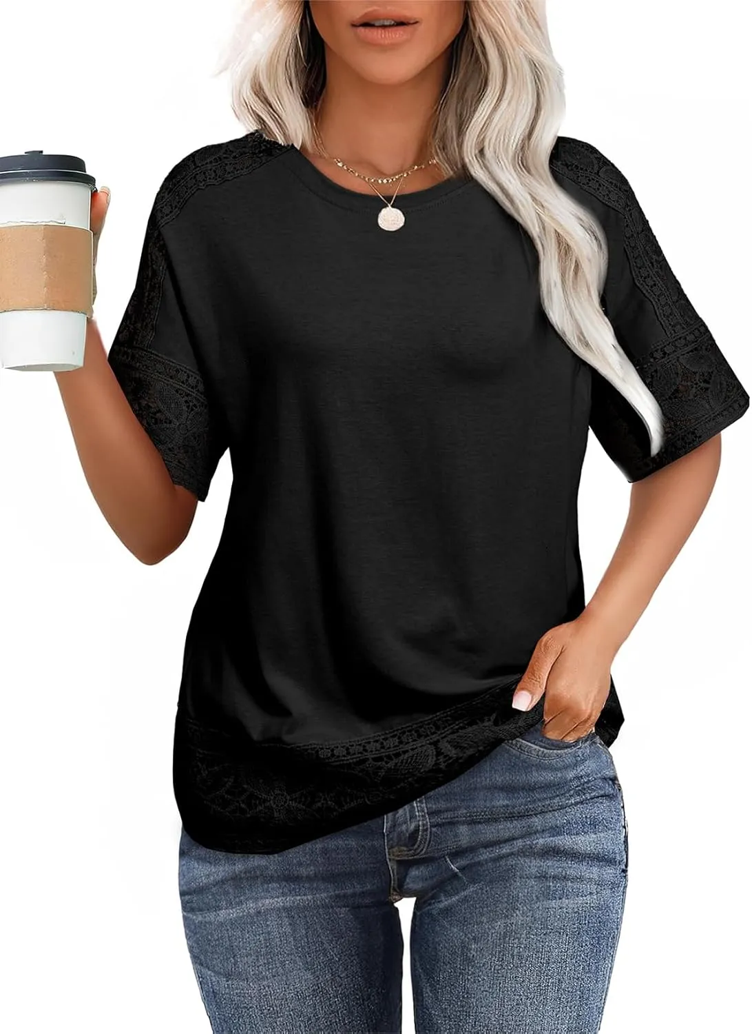 EVALESS Womens Spring Tops Crewneck Short Sleeve Basic Tee Shirts Oversized Summer Outfits Dressy Casual Blouses 2025
