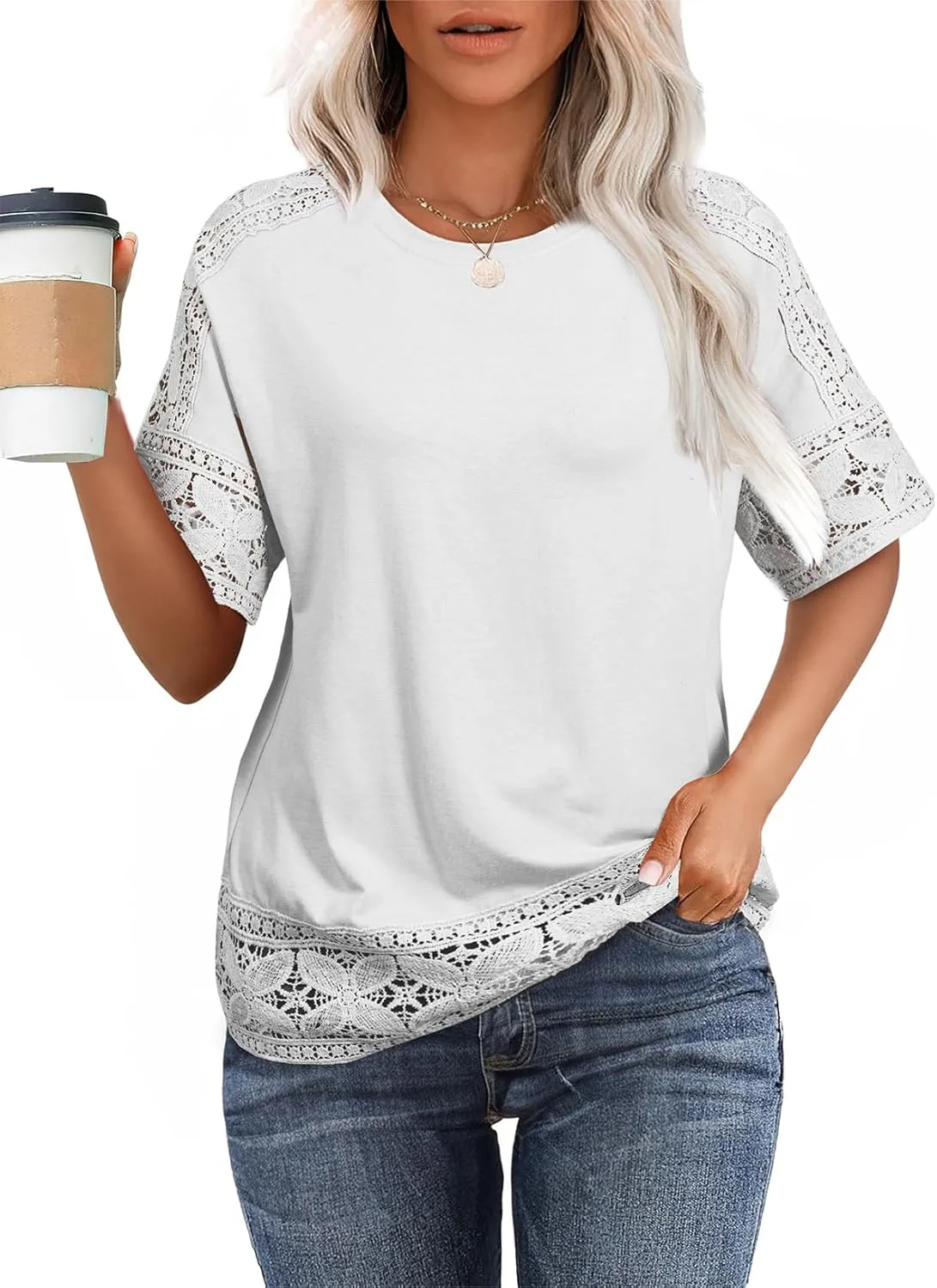 EVALESS Womens Spring Tops Crewneck Short Sleeve Basic Tee Shirts Oversized Summer Outfits Dressy Casual Blouses 2025