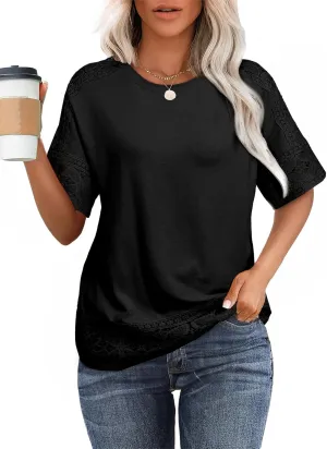 EVALESS Womens Spring Tops Crewneck Short Sleeve Basic Tee Shirts Oversized Summer Outfits Dressy Casual Blouses 2025