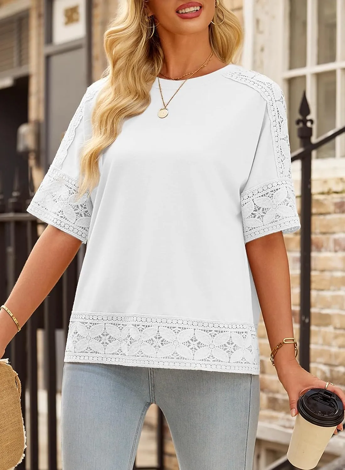 EVALESS Womens Spring Tops Crewneck Short Sleeve Basic Tee Shirts Oversized Summer Outfits Dressy Casual Blouses 2025