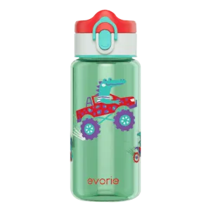 Evorie Tritan Kids Drinking Spout Water Bottle 380mL, Green Alligator