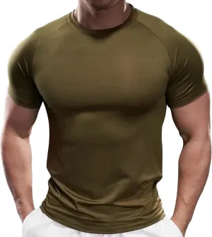 Fioboc Compression Shirts Active Crew Neck Tee Moisture Wicking Quick Dry Gym Running Shirts S-4XL