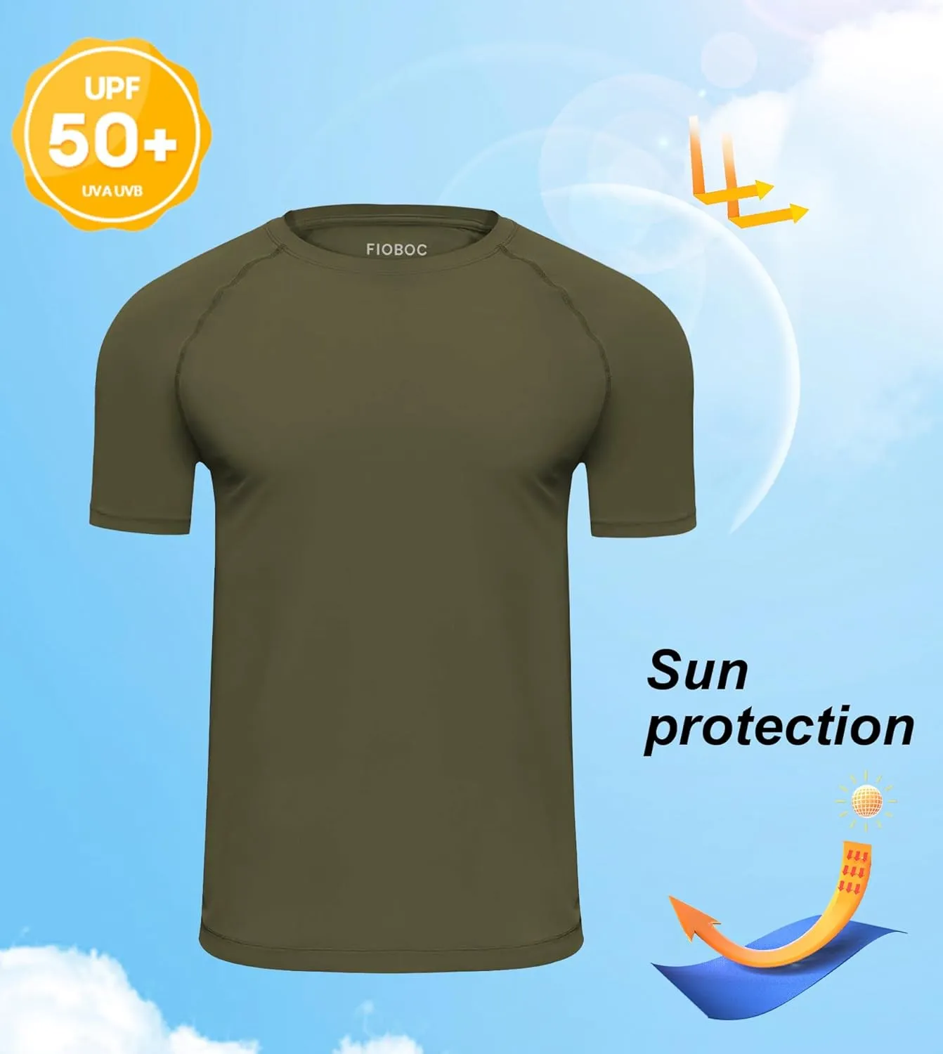 Fioboc Compression Shirts Active Crew Neck Tee Moisture Wicking Quick Dry Gym Running Shirts S-4XL