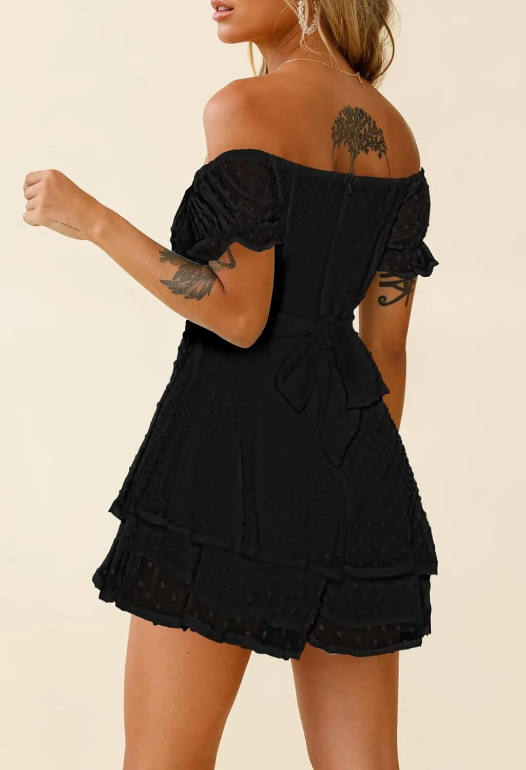 Fixmatti Women Boho Romper Off Shoulder Ruffle Chiffon Shorts Jumpsuit Playsuits
