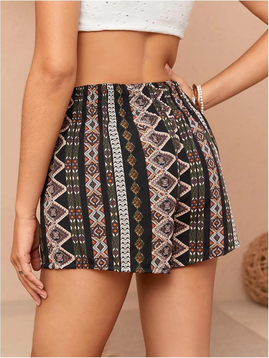 Floerns Women's Summer Tribal Print Elastic Waist Beach Shorts