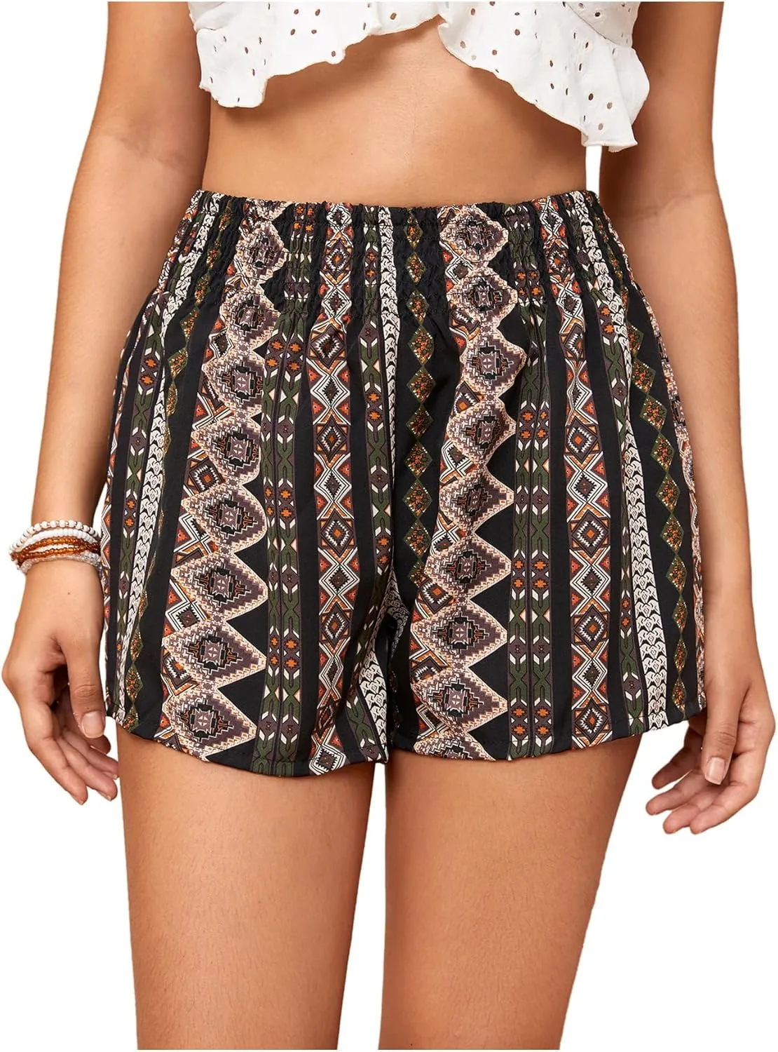 Floerns Women's Summer Tribal Print Elastic Waist Beach Shorts