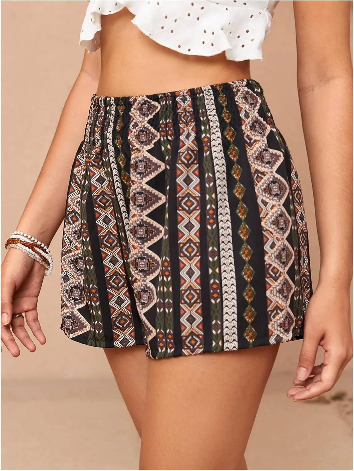 Floerns Women's Summer Tribal Print Elastic Waist Beach Shorts