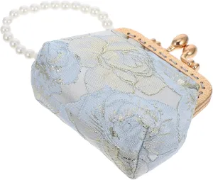 Flower Purses for Women Formal Clutch Purse Fake Pearl Handle Vintage Embroidered Evening Bag for Wedding