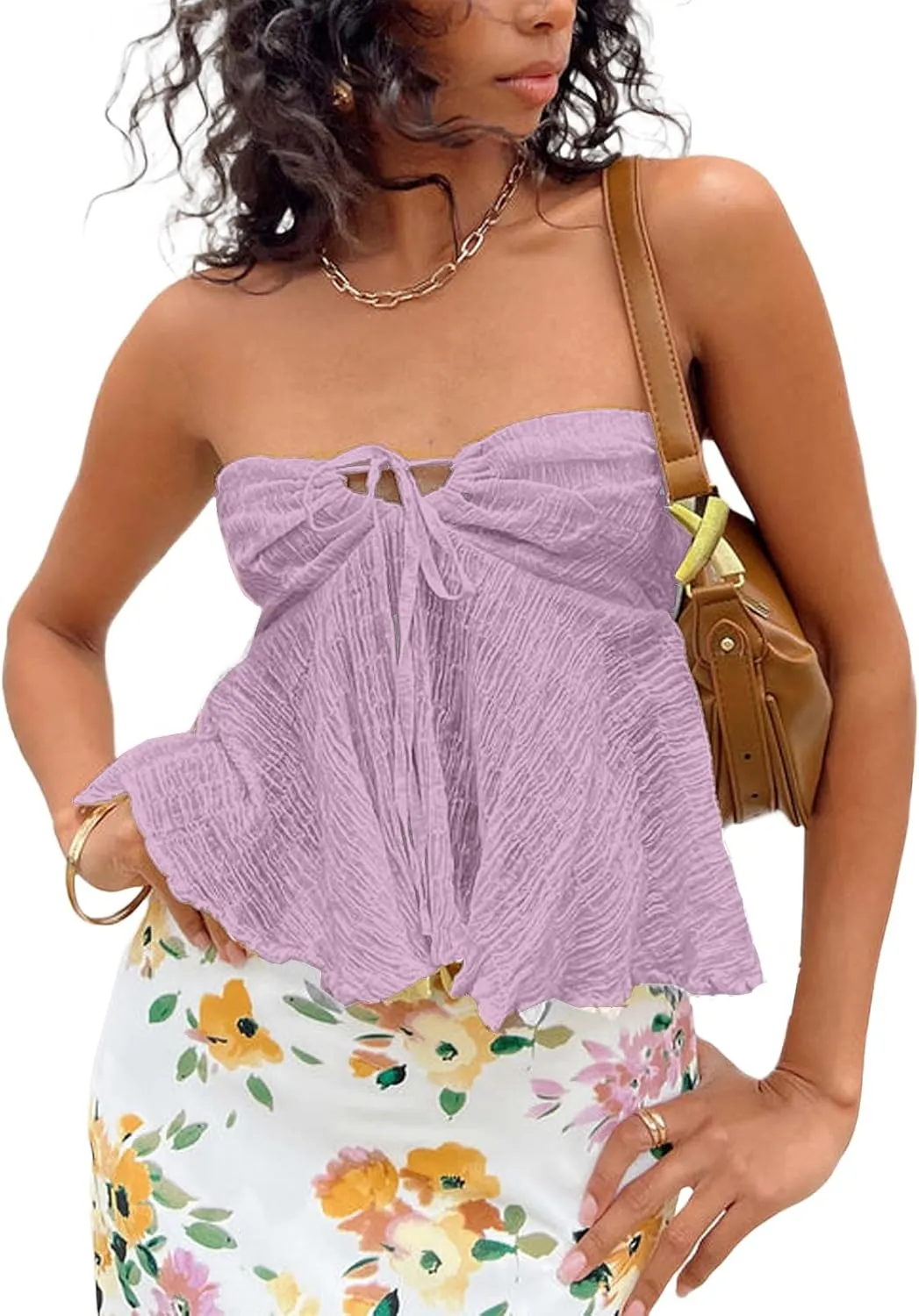 Flowy Tube Tops for Women Y2k Strapless Backless Tube Top Ruffle Off Shoulder Bandeau Tops Going Out Tops Streetwear