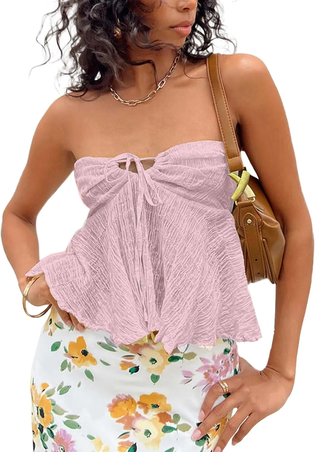 Flowy Tube Tops for Women Y2k Strapless Backless Tube Top Ruffle Off Shoulder Bandeau Tops Going Out Tops Streetwear
