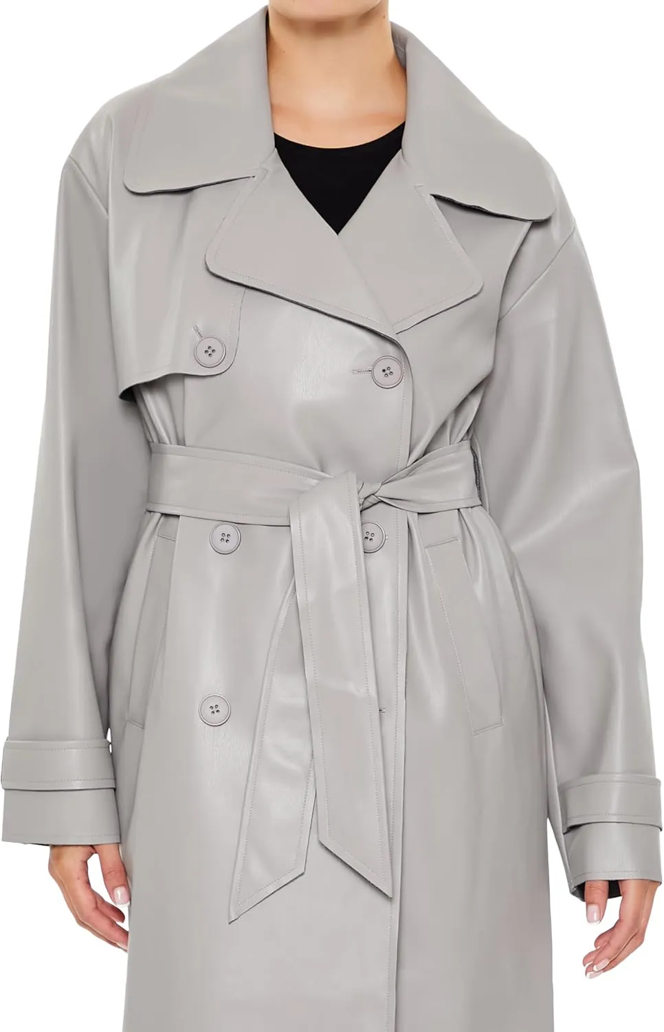 Forever 21 Women's Faux Leather Notched Trench Coat