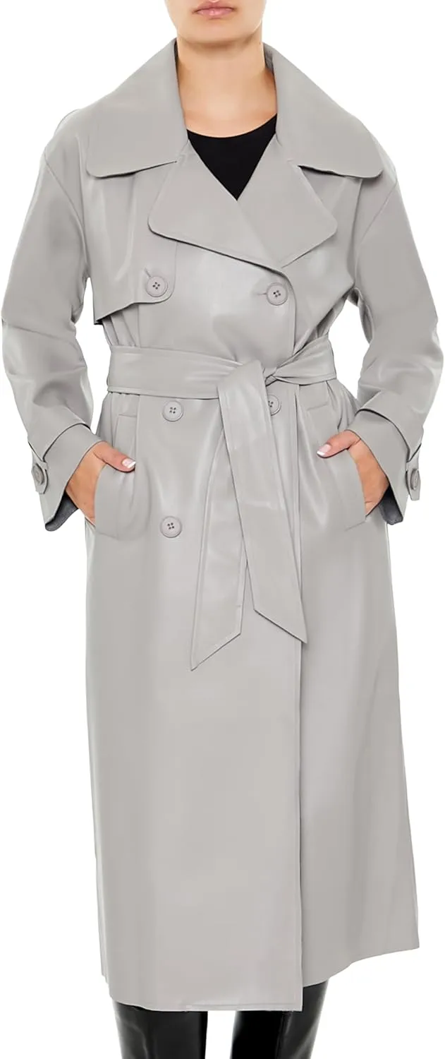 Forever 21 Women's Faux Leather Notched Trench Coat