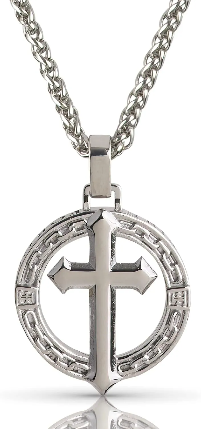 Forge & Foundry Men's Stainless Steel Cross Pendant with Adjustable 21" Necklace Wheat Chain | Corinthian | Design-led, artisan jewelry from London