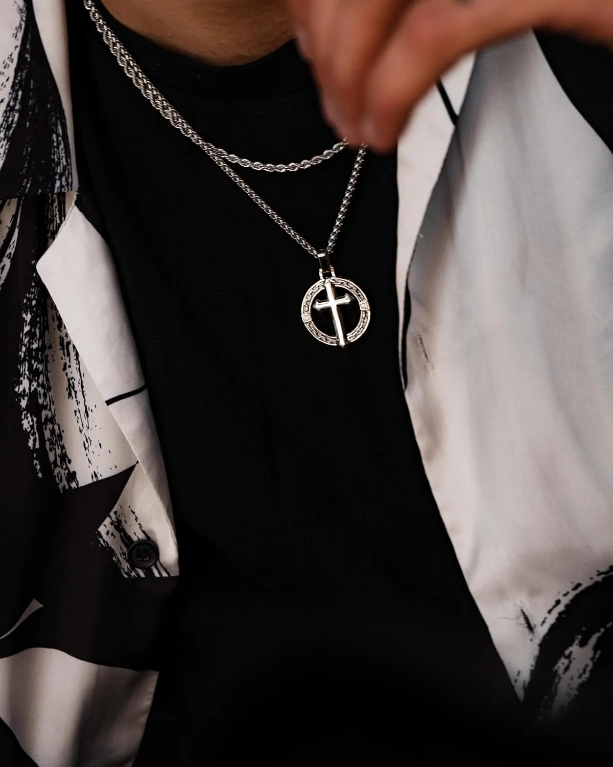 Forge & Foundry Men's Stainless Steel Cross Pendant with Adjustable 21" Necklace Wheat Chain | Corinthian | Design-led, artisan jewelry from London