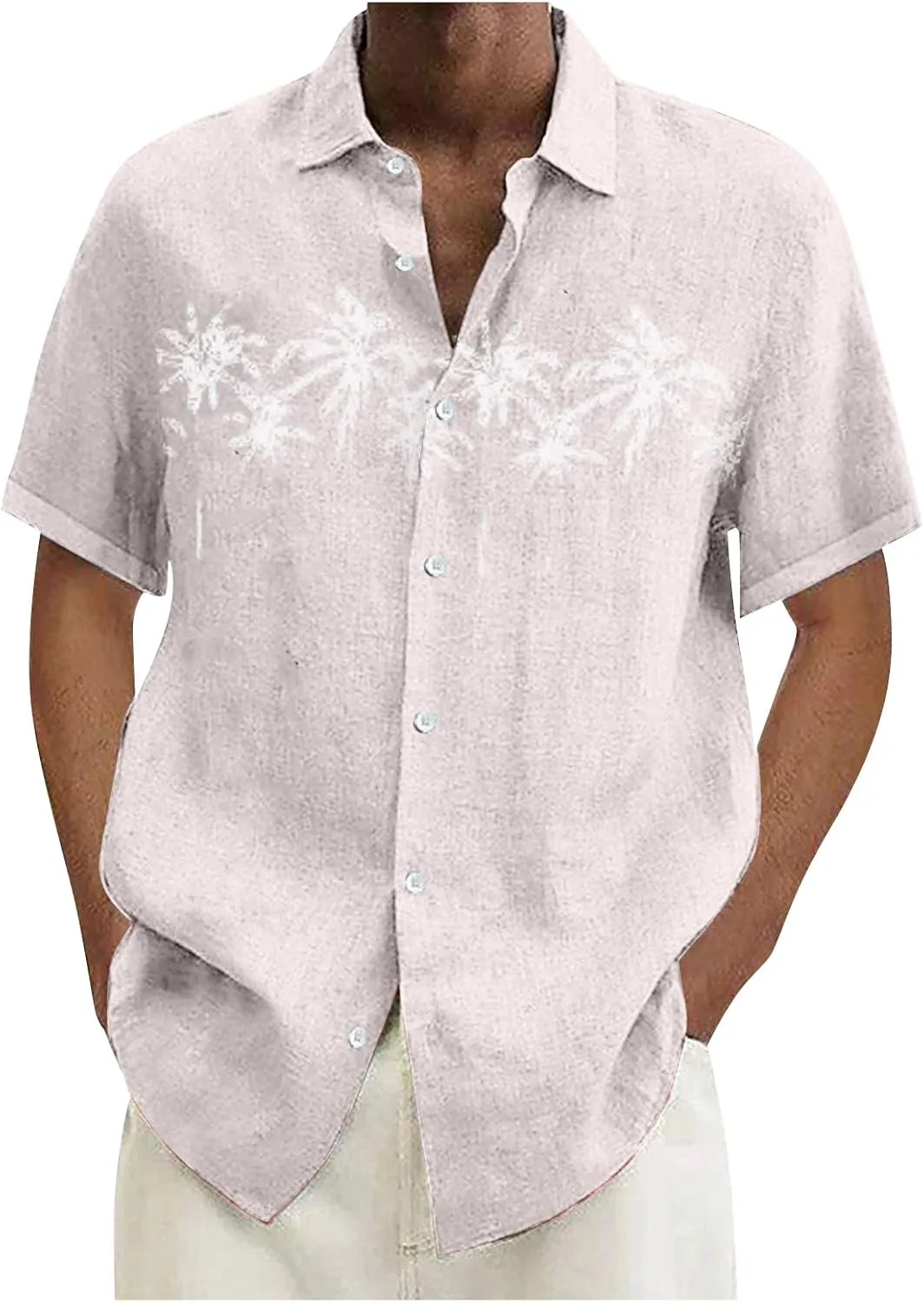 Formal Shirts for Men Men's Casual Cotton Linen Solid Color Short Sleeve Shirts Loose Mens Button Up Casual