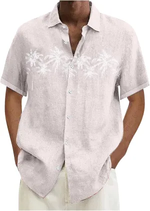 Formal Shirts for Men Men's Casual Cotton Linen Solid Color Short Sleeve Shirts Loose Mens Button Up Casual