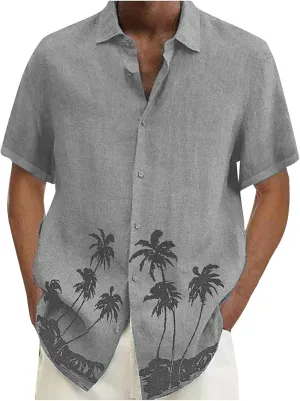 Formal Shirts for Men Men's Casual Cotton Linen Solid Color Short Sleeve Shirts Loose Mens Button Up Casual