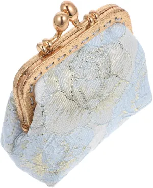FRCOLOR Stylish Vintage Coin Purse Bridal Wedding Guest Bag Chinese Brocade Handbag with Embroidery Border for Evening Events