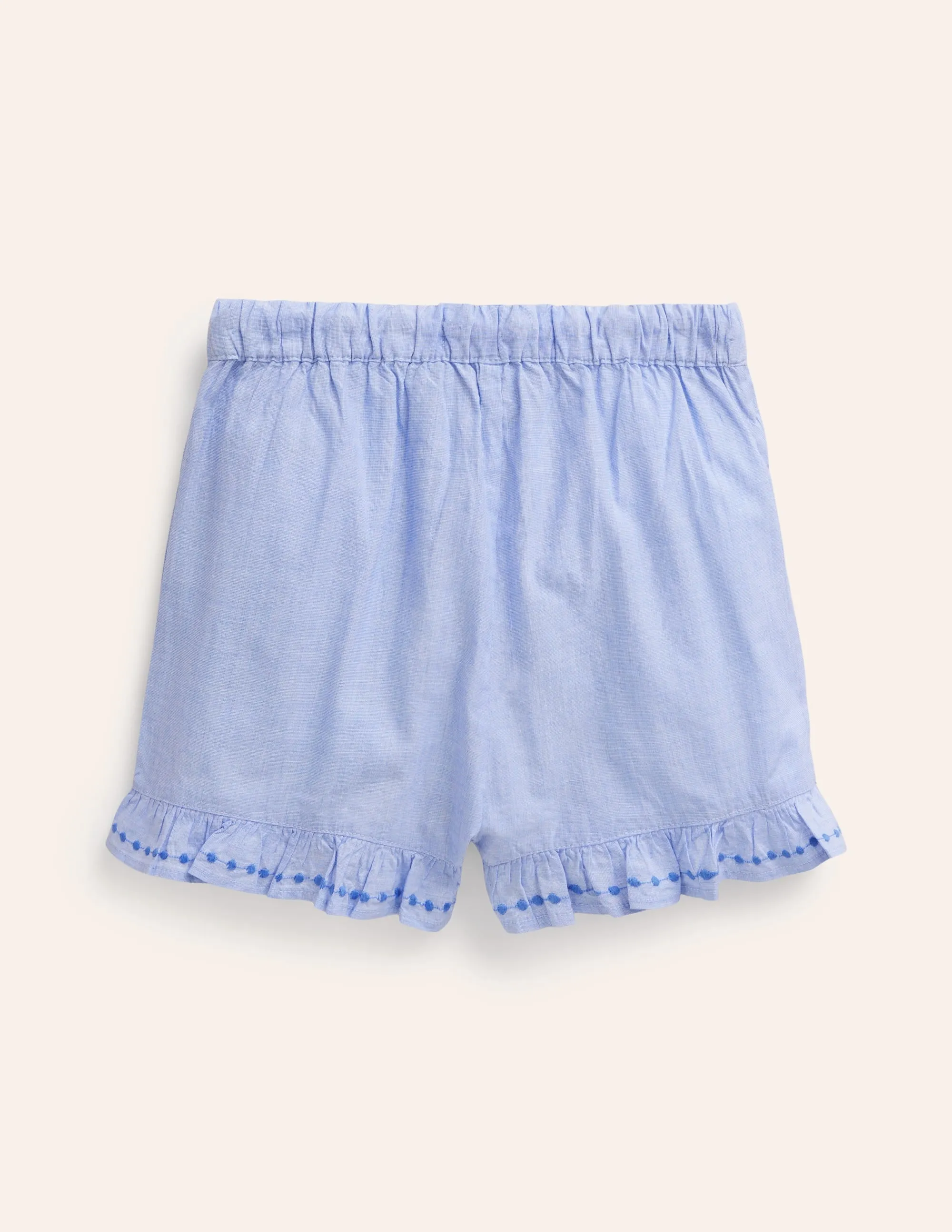 Frill Hem Woven Shorts-End on End Embroidery