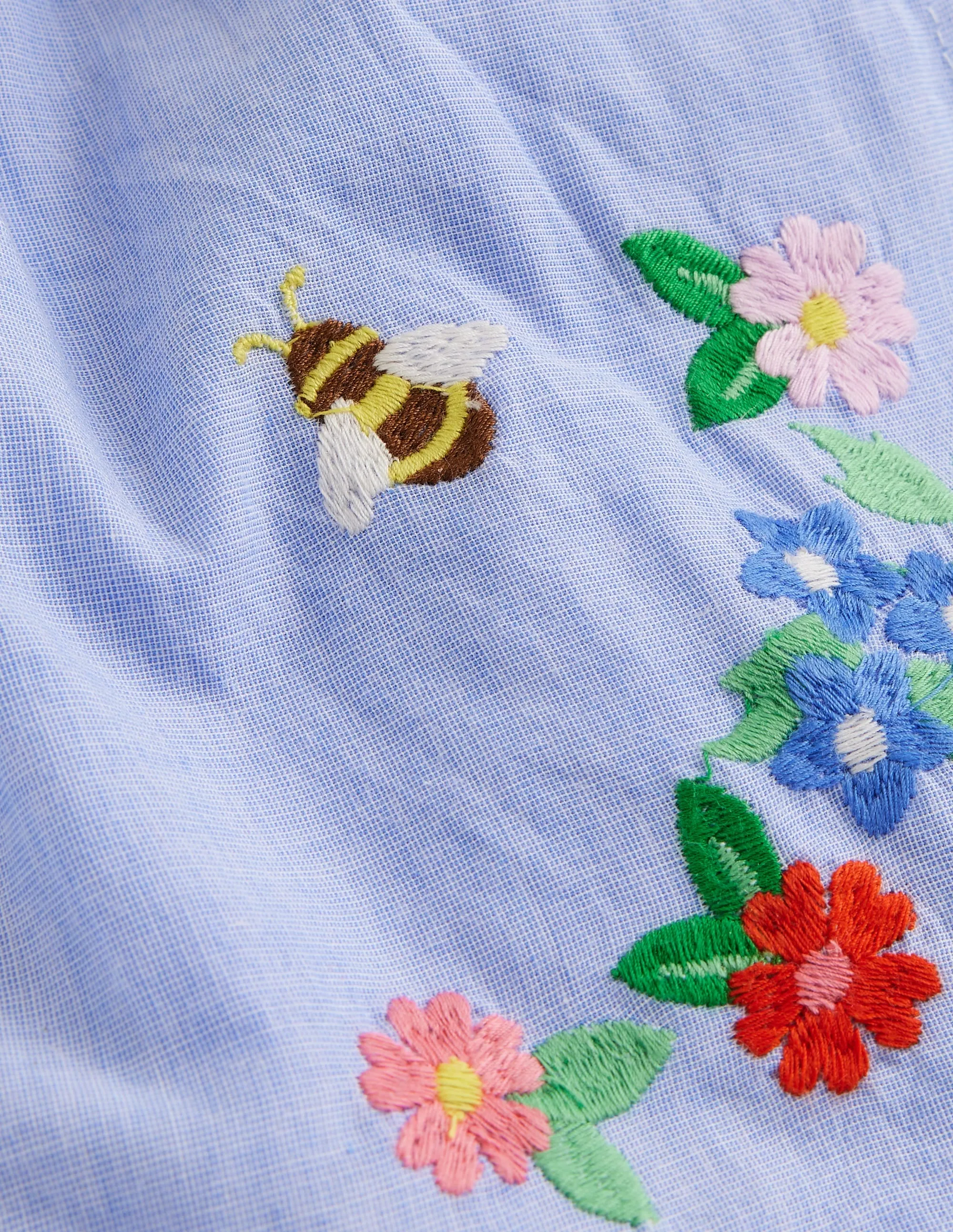 Frill Hem Woven Shorts-End on End Embroidery