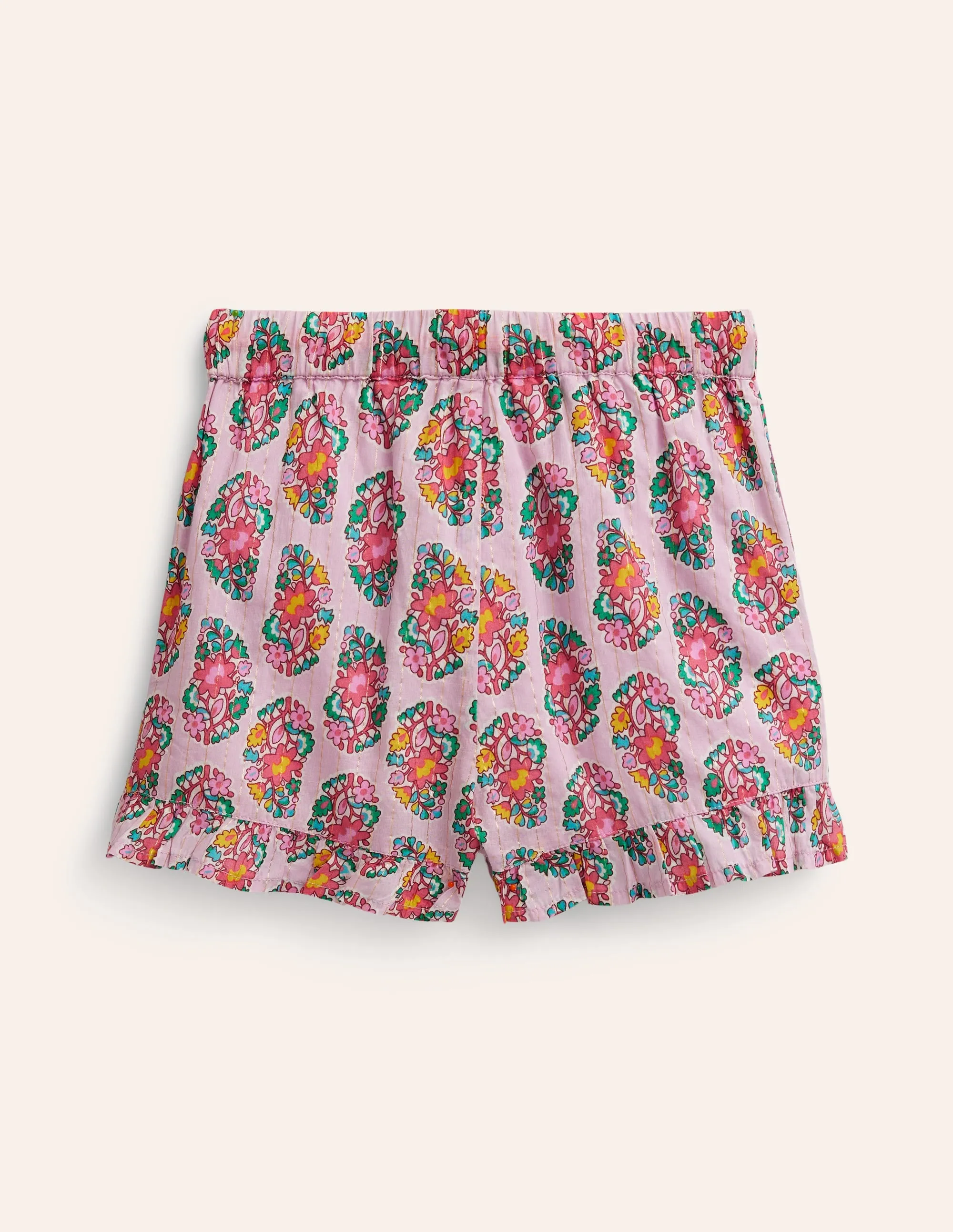 Frill Hem Woven Shorts-Sugared Almond Pink Paisley