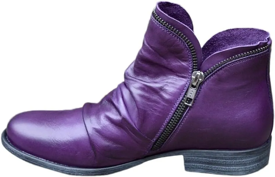Gibobby Ankle Boots for Women Low Heel Boots Pointed Toe Stacked Mid Heel Ankle Boots V Cut Back Zipper Booties