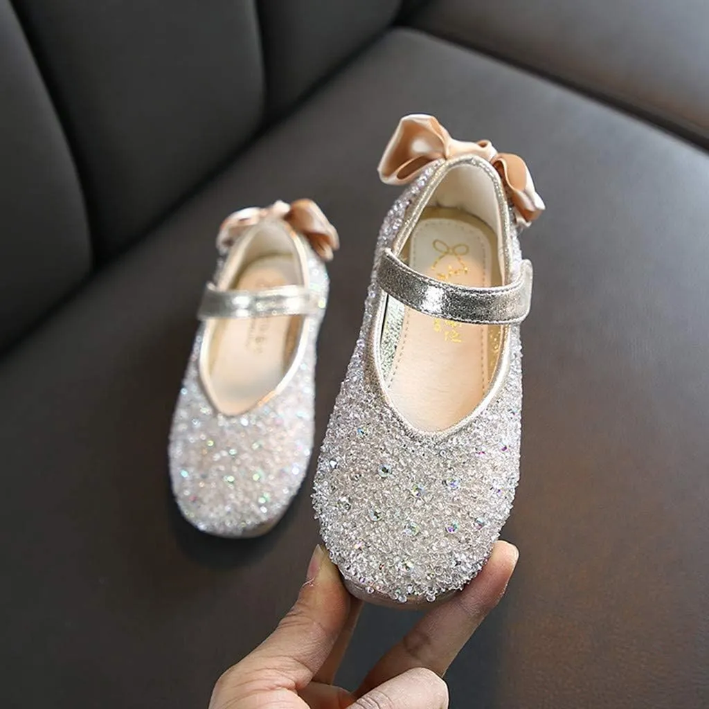 Glitter Mary Jane Princess Shoes with Butterfly Knot for 3.5-11.5 Years Girls Dress Shoes Toddler Infant Kids
