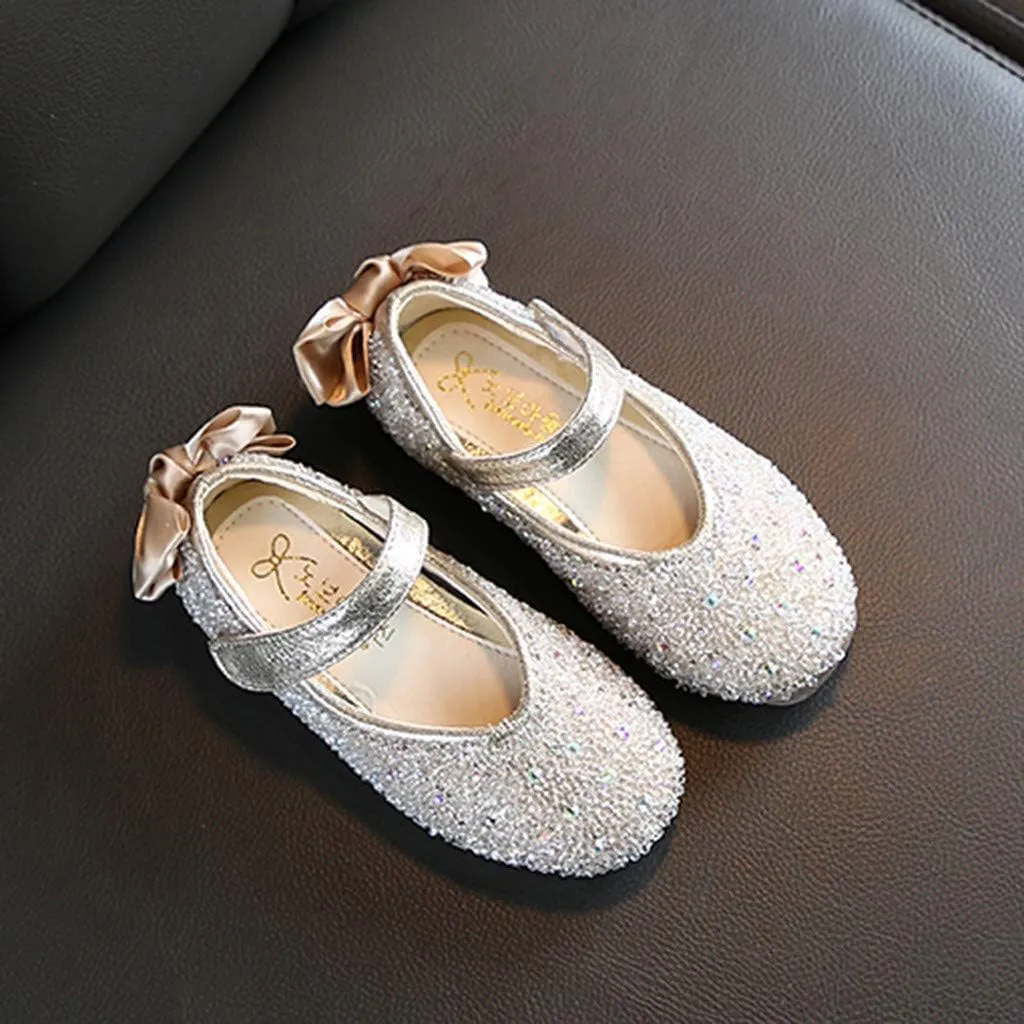 Glitter Mary Jane Princess Shoes with Butterfly Knot for 3.5-11.5 Years Girls Dress Shoes Toddler Infant Kids