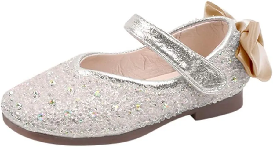 Glitter Mary Jane Princess Shoes with Butterfly Knot for 3.5-11.5 Years Girls Dress Shoes Toddler Infant Kids