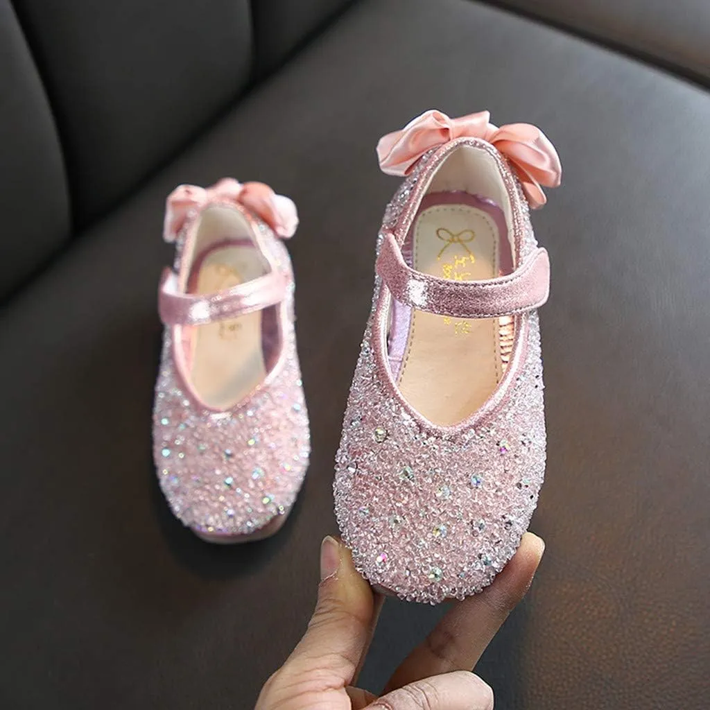 Glitter Mary Jane Princess Shoes with Butterfly Knot for 3.5-11.5 Years Girls Dress Shoes Toddler Infant Kids