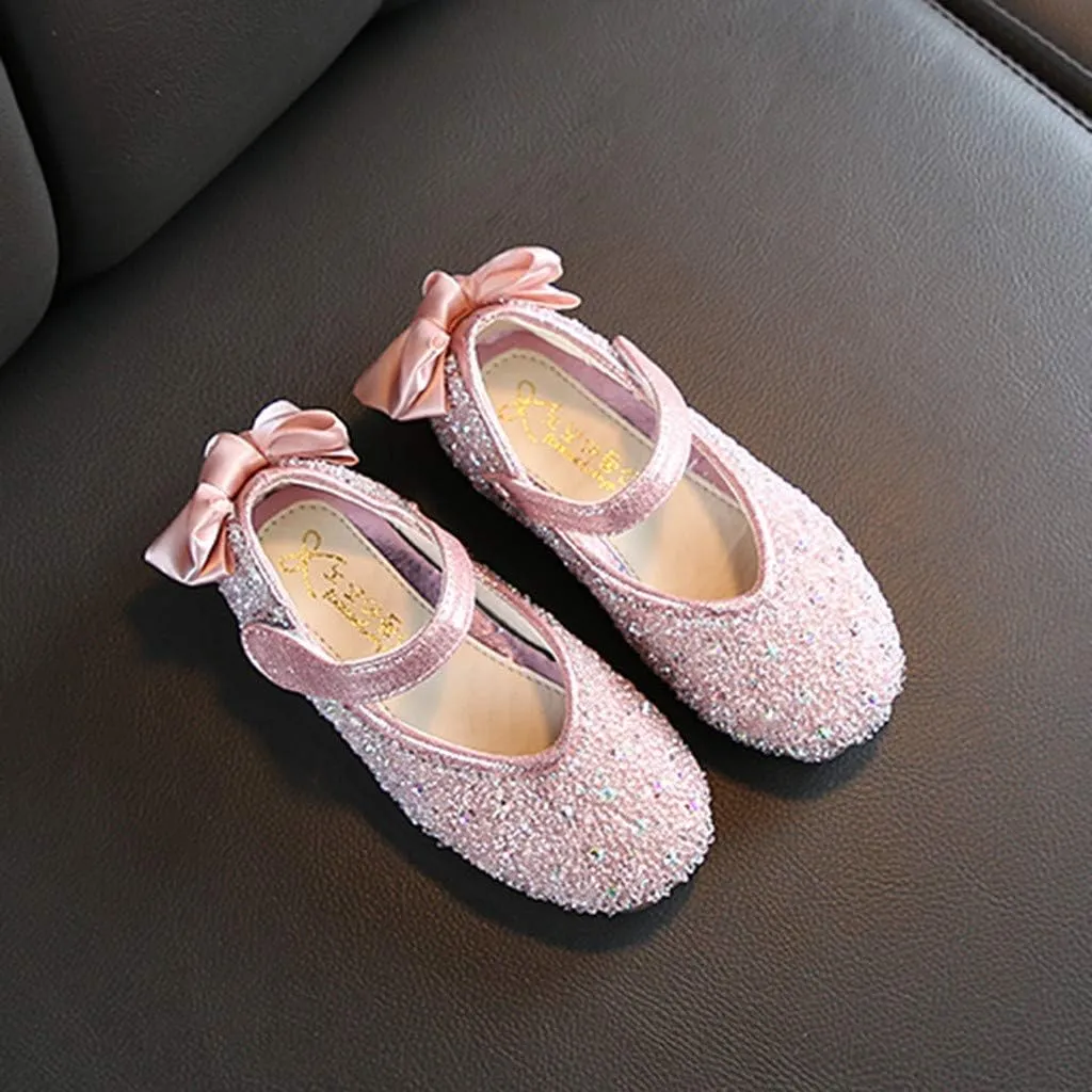 Glitter Mary Jane Princess Shoes with Butterfly Knot for 3.5-11.5 Years Girls Dress Shoes Toddler Infant Kids